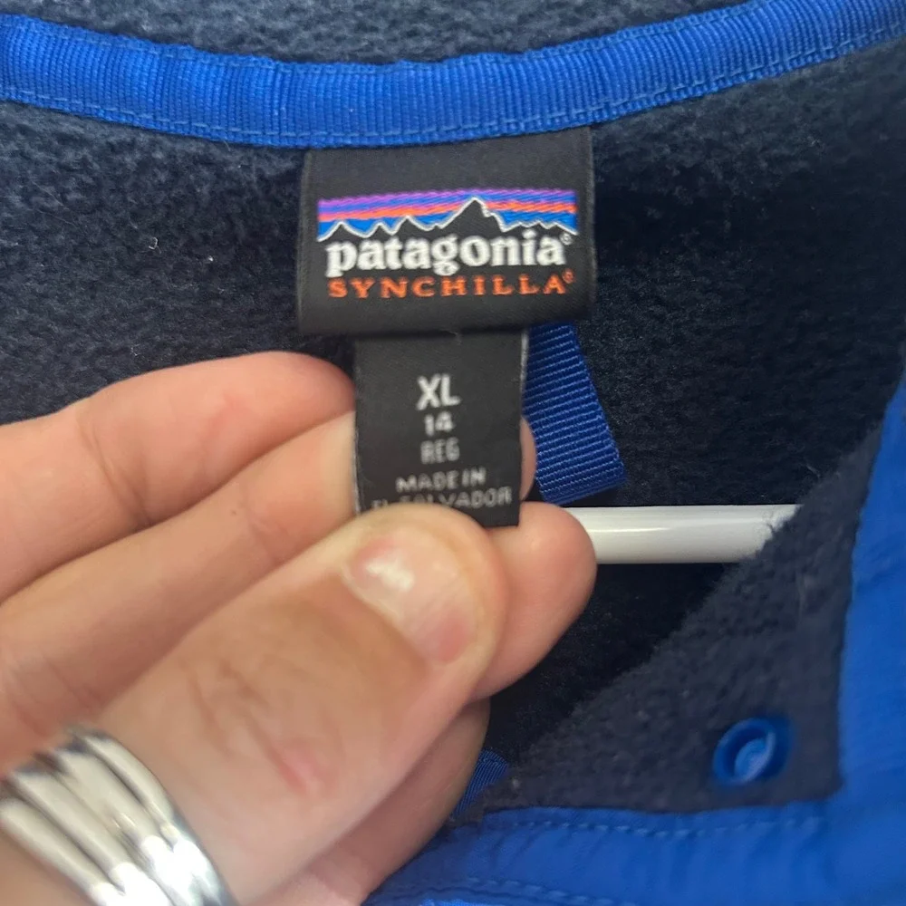 Patagonia Synchilla Fleece Snap T Pullover Kids coat XL 14 Blue Gray Color Block - Picture 4 of 7